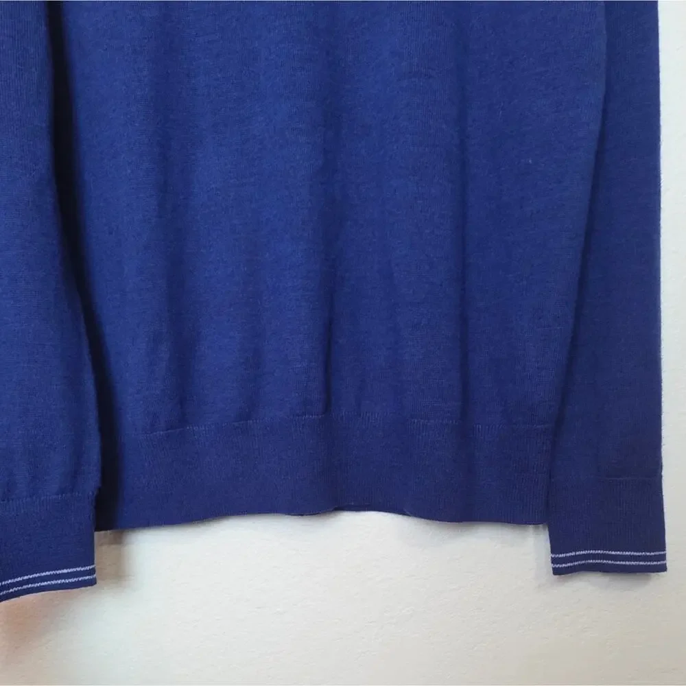 🚨NEW BANANA REPUBLIC Blue Merino Wool Blend Slim Fit V Neck Sweater Size Large